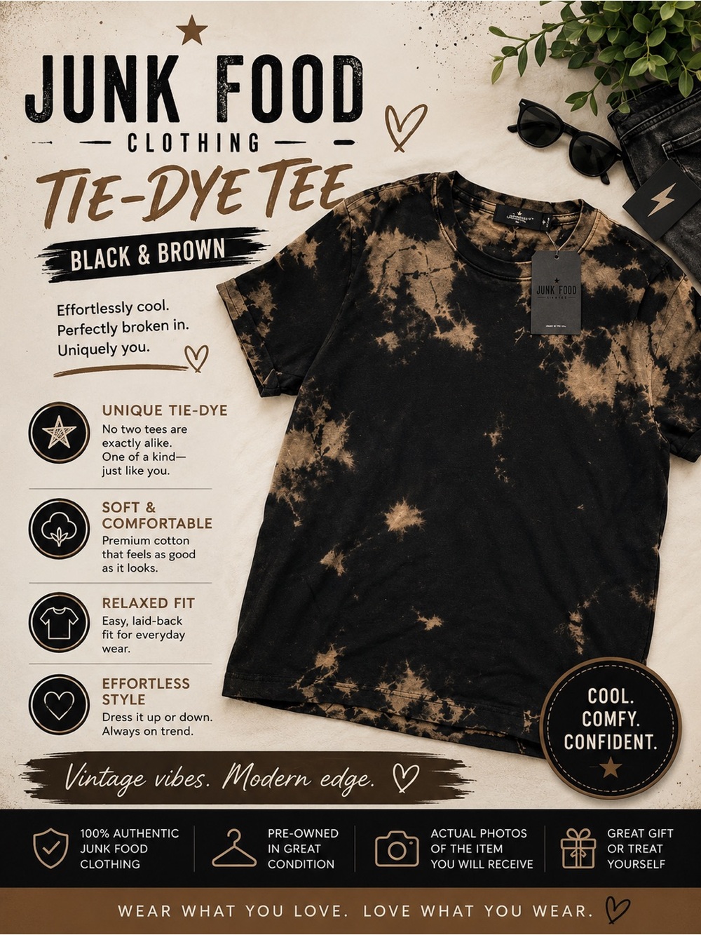 Junk Food Clothing Black and Brown Tie-Dye Tee